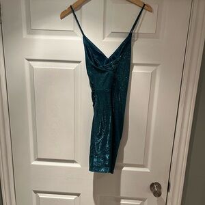 David's Bridal Teal Sequin Dress